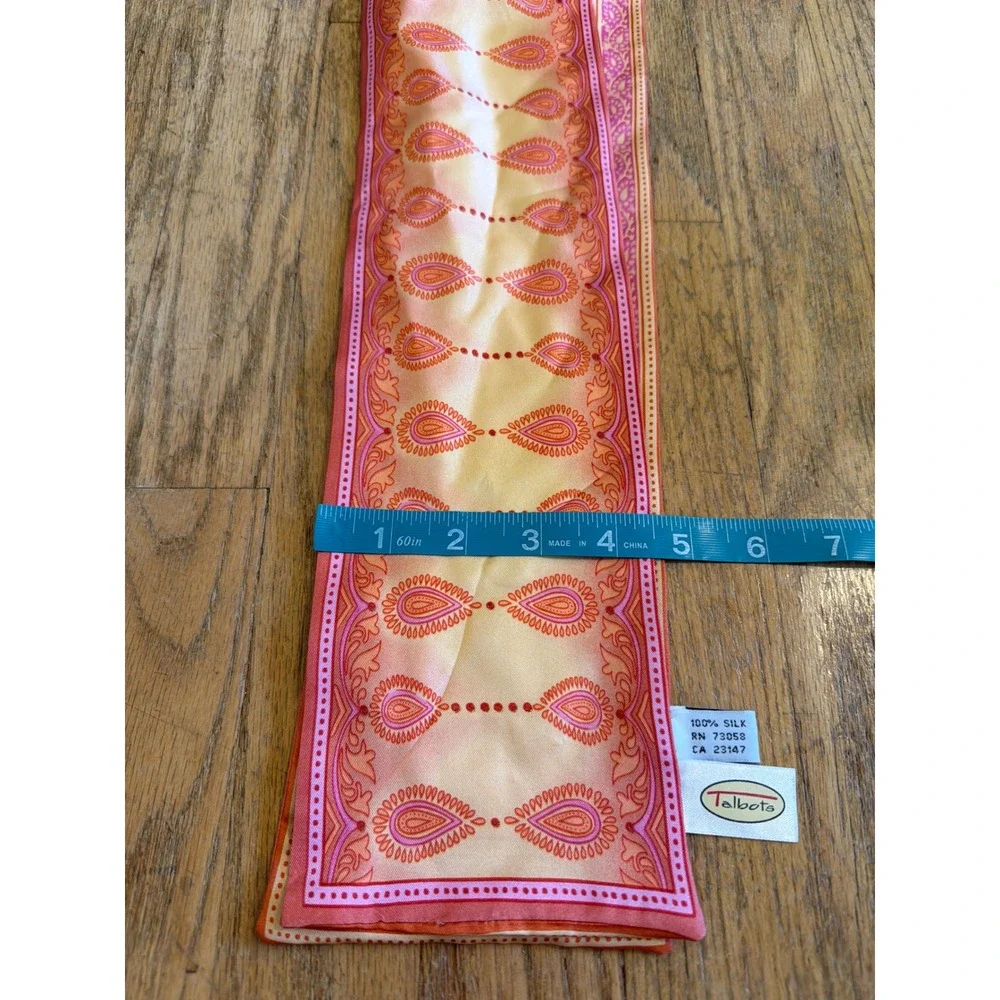 Talbots 100% Silk Skinny Scarf Orange Pink Paisley Teardrop Necktie Accessory